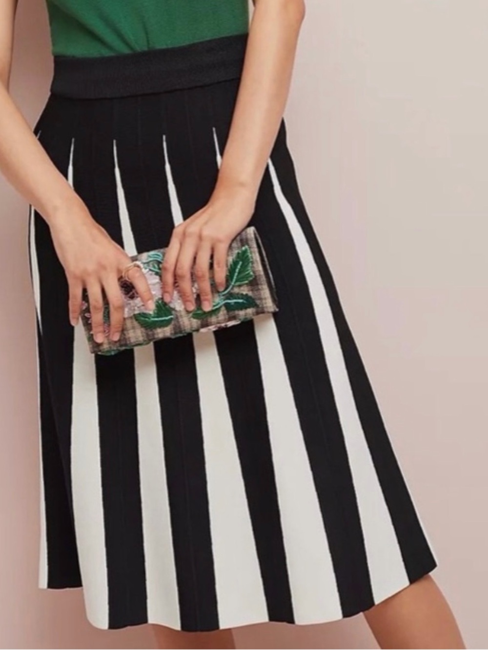Maeve by Anthroplogie plated Plisada Daniella black and white midi skirt small